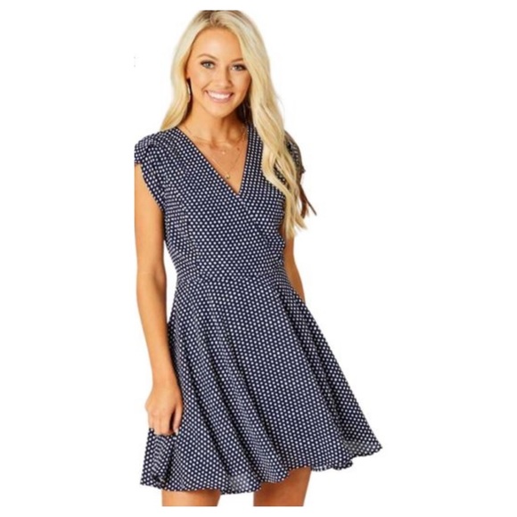 Altar'd State Dresses & Skirts - Altar’d State Navy Blue Polka Dot Sweetheart Flare Dress